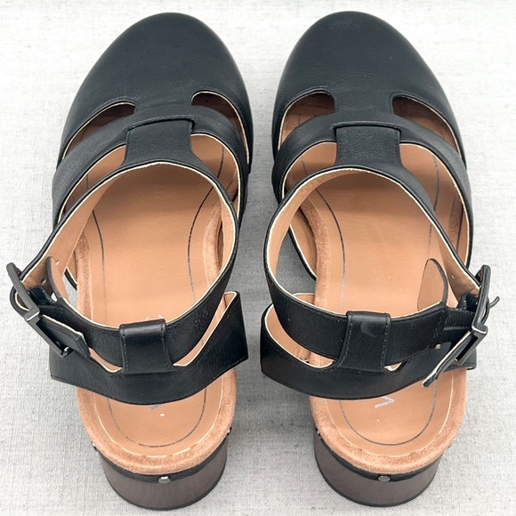 Vionic Womens 7 Faye Clog Sandals Shoes Black Leather Platform T Strap Orthotic - Picture 9 of 12